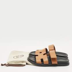 مملوكة مسبقًا Hermes Brown Leather Chypre Sandals Size 39.5