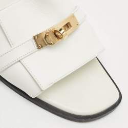 Pre Owned Hermès White Leather Giulia Flat Sandals Size 38.5
