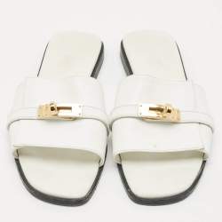 Pre Owned Hermès White Leather Giulia Flat Sandals Size 38.5