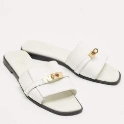 Pre Owned Hermès White Leather Giulia Flat Sandals Size 38.5