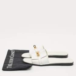 Pre Owned Hermès White Leather Giulia Flat Sandals Size 38.5