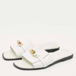Pre Owned Hermès White Leather Giulia Flat Sandals Size 38.5