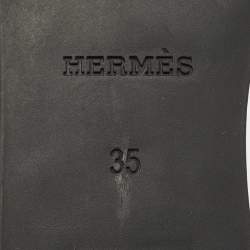 Pre Owned Hermes Black Rubber Aloha Flat Slides  Size 35