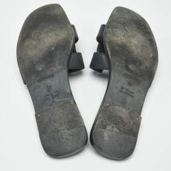 Pre Owned Hermes Black Leather Oran Flat Slide Sandals Size 38