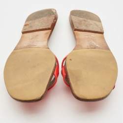 Pre Owned Hermes Orange Patent Oran Flat Slides Size 38