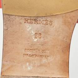 Pre Owned Hermes Orange Patent Oran Flat Slides Size 38