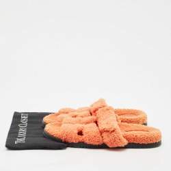 Pre Owned Hermes Orange Shearling Fur Chypre Flat Sandals Size 39