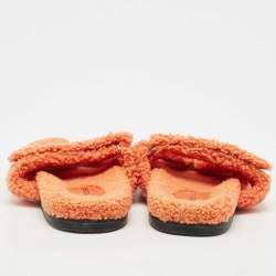Pre Owned Hermes Orange Shearling Fur Chypre Flat Sandals Size 39