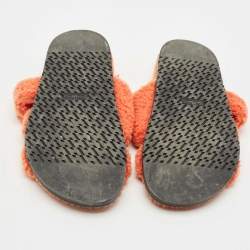 Pre Owned Hermes Orange Shearling Fur Chypre Flat Sandals Size 39