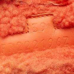 Pre Owned Hermes Orange Shearling Fur Chypre Flat Sandals Size 39