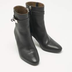 مملوكة مسبقًا Hermes Black Leather Saint Germain Ankle Boots Size 37.5