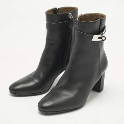مملوكة مسبقًا Hermes Black Leather Saint Germain Ankle Boots Size 37.5