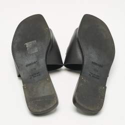 Pre Owned Hermes Black Leather Villa Flat Slides Size 37.5