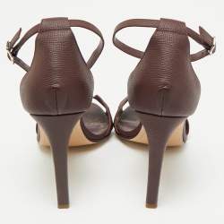 Pre Owned Hermes Burgundy Leather Joy Ankle Strap Sandals Size 41