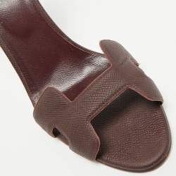 Pre Owned Hermes Burgundy Leather Joy Ankle Strap Sandals Size 41