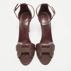 Pre Owned Hermes Burgundy Leather Joy Ankle Strap Sandals Size 41