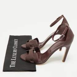 Pre Owned Hermes Burgundy Leather Joy Ankle Strap Sandals Size 41