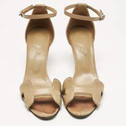 Pre Owned Hermes Beige Leather Premiere Ankle Strap Sandals Size 38