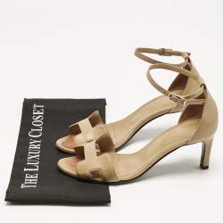 Pre Owned Hermes Beige Leather Premiere Ankle Strap Sandals Size 38