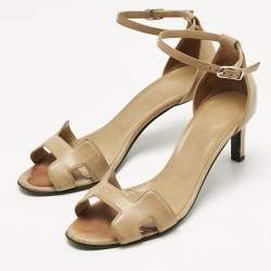 Pre Owned Hermes Beige Leather Premiere Ankle Strap Sandals Size 38