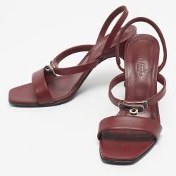 Pre Owned Hermes Red Leather Glamour Slingback Sandals Size 38