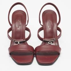 Pre Owned Hermes Red Leather Glamour Slingback Sandals Size 38