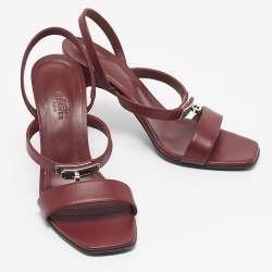 Pre Owned Hermes Red Leather Glamour Slingback Sandals Size 38