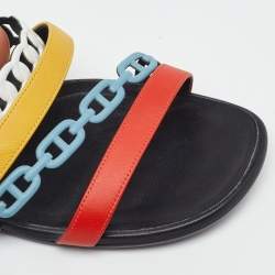 Pre Owned Hermes Multicolor Leather Amalfi Flat Slide Sandals Size 40