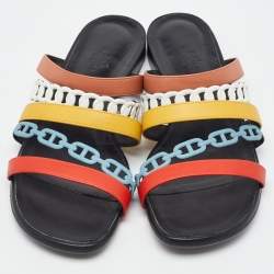 Pre Owned Hermes Multicolor Leather Amalfi Flat Slide Sandals Size 40