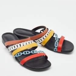 Pre Owned Hermes Multicolor Leather Amalfi Flat Slide Sandals Size 40