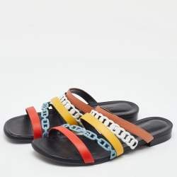 Pre Owned Hermes Multicolor Leather Amalfi Flat Slide Sandals Size 40