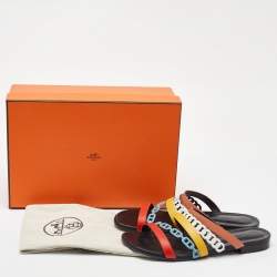 Pre Owned Hermes Multicolor Leather Amalfi Flat Slide Sandals Size 40
