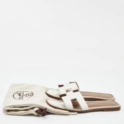 Pre Owned صندل فلات هيرمس أوران جلد أبيض مقاس 38