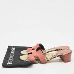 Pre Owned Hermes Pink Suede Oasis Slide Sandals Size 39