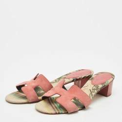 Pre Owned Hermes Pink Suede Oasis Slide Sandals Size 39