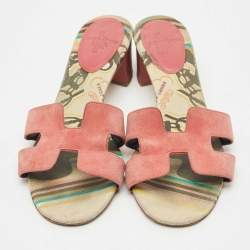 Pre Owned Hermes Pink Suede Oasis Slide Sandals Size 39