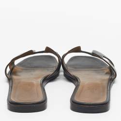 مملوكة مسبقًا Hermes Black Leather Oran Flat Slide Sandals Size 39