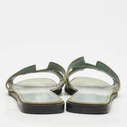 Pre Owned Hermes Green Patent Leather Oran Flat Sandals Size 39
