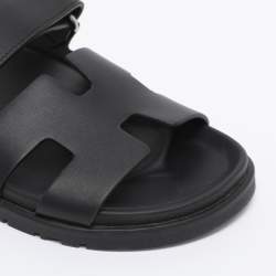 Pre Owned Hermes Black Leather Chypre Slide Sandals Size 35