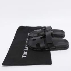 Pre Owned Hermes Black Leather Chypre Slide Sandals Size 35