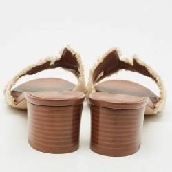 Pre Owned Hermes Brown/Cream Canvas Oasis Slide Sandals Size 39.5