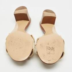 Pre Owned Hermes Brown/Cream Canvas Oasis Slide Sandals Size 39.5