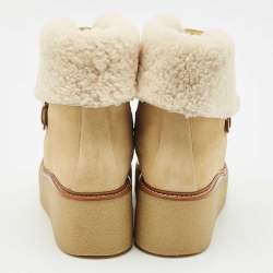 Pre Owned Hermes Beige Suede and Shearling Fur Hemisphere Ankle Boots Size 37