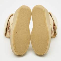 Pre Owned Hermes Beige Suede and Shearling Fur Hemisphere Ankle Boots Size 37