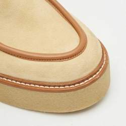 Pre Owned Hermes Beige Suede and Shearling Fur Hemisphere Ankle Boots Size 37