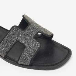 Pre Owned Hermes Silver Glitter Oran Flat Sandals Size 40.5