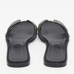 Pre Owned Hermes Silver Glitter Oran Flat Sandals Size 40.5