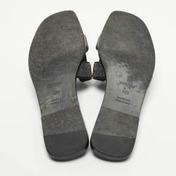 Pre Owned Hermes Silver Glitter Oran Flat Sandals Size 40.5