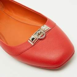 Pre Owned Hermes Orange Leather Liberty Ballet Flats Size 37
