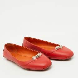 Pre Owned Hermes Orange Leather Liberty Ballet Flats Size 37
